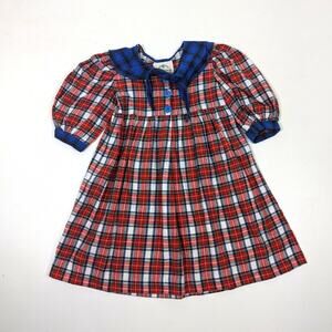 Vintage Julie Tennant Dress Girls Size 4 Flannel Red Plaid